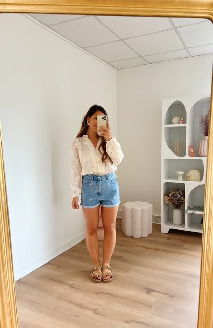 Short en jean fleurie Sofia
