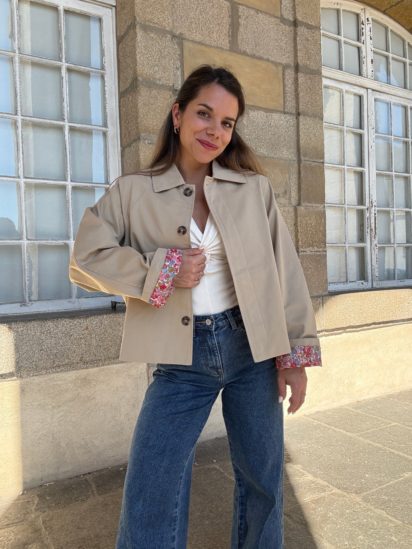 Veste trench liberty en coton beige Edith