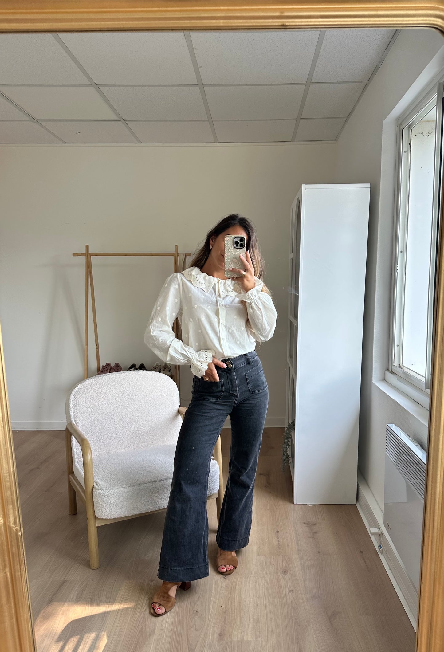Blouse à col large Ambre beige