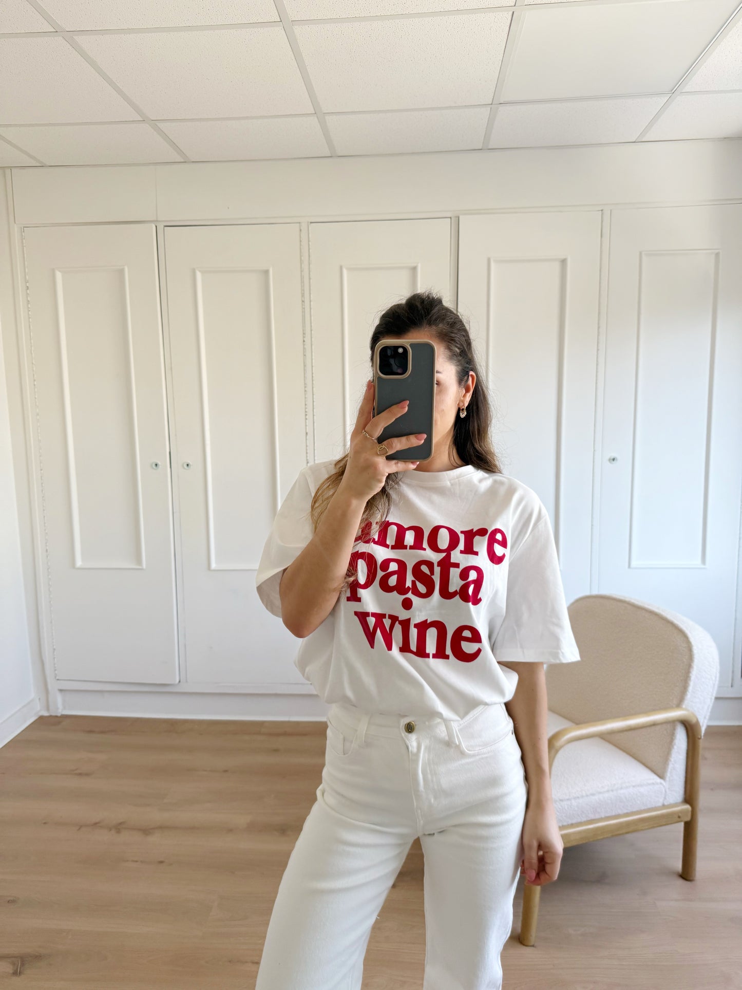 Tee shirt Amor, Pasta, wine