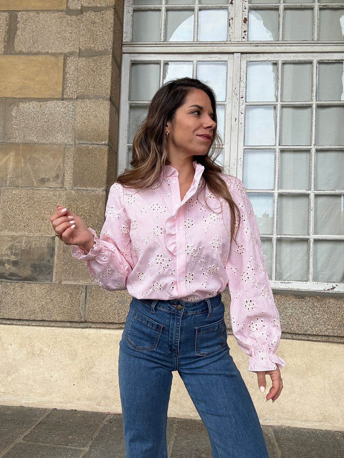 Blouse brodée baby pink Apolline