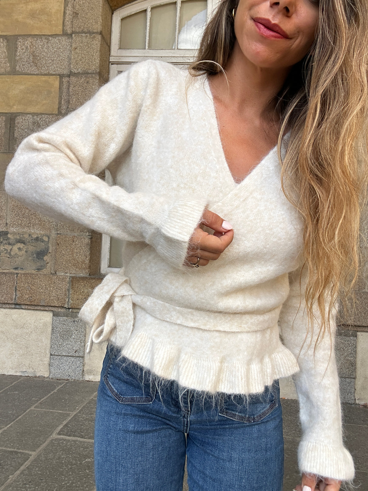 Cardigan à noeud Helena beige