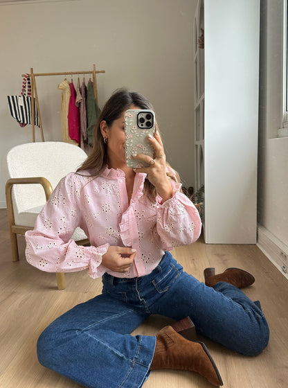 Blouse brodée baby pink Apolline