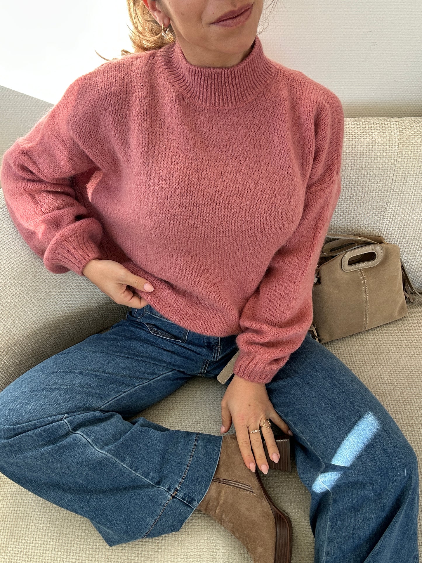 Pull en maille à col rond Hortense vieux rose