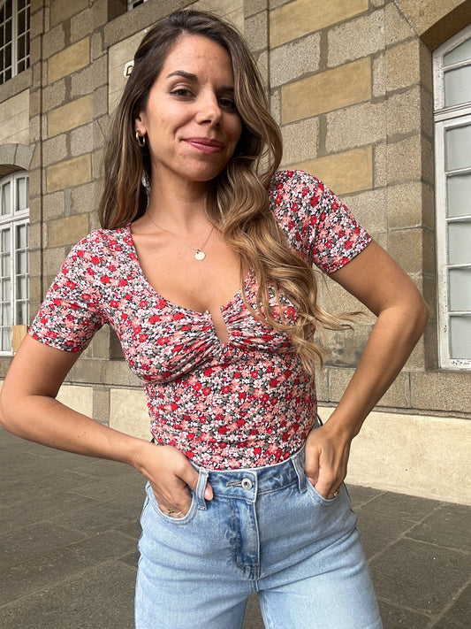 Body Lola rouge fleuri
