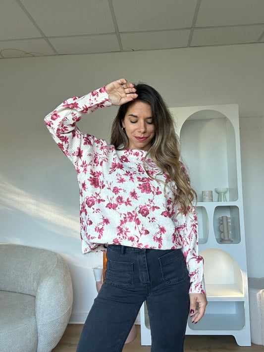 Pull Capucine à fleurs rouges