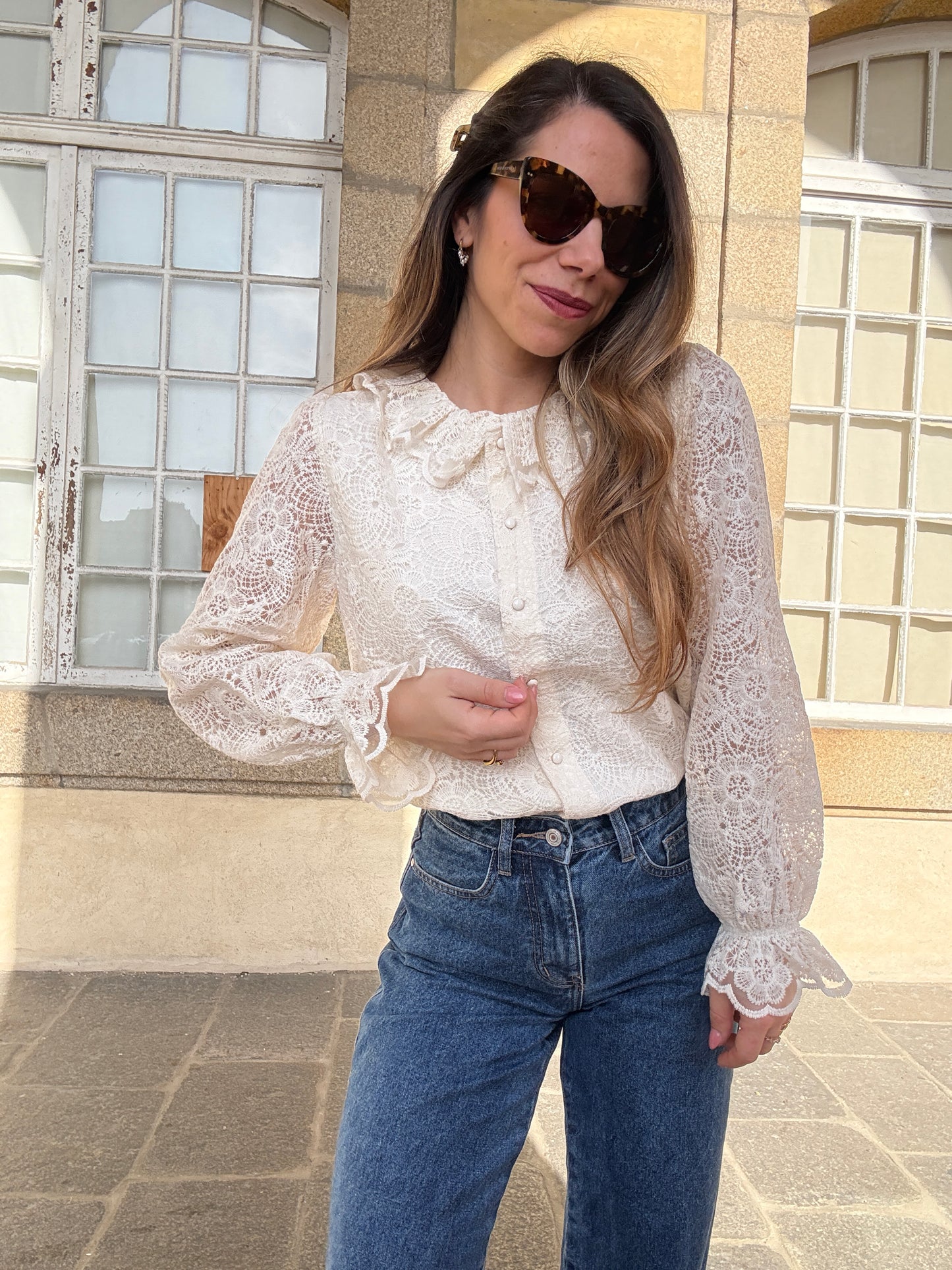 Blouse en dentelle écrue Constance