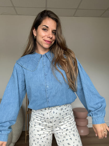 Blouse à col large denim clair Billie