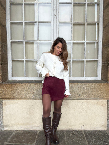 Jupe short en suédine Selena bordeaux