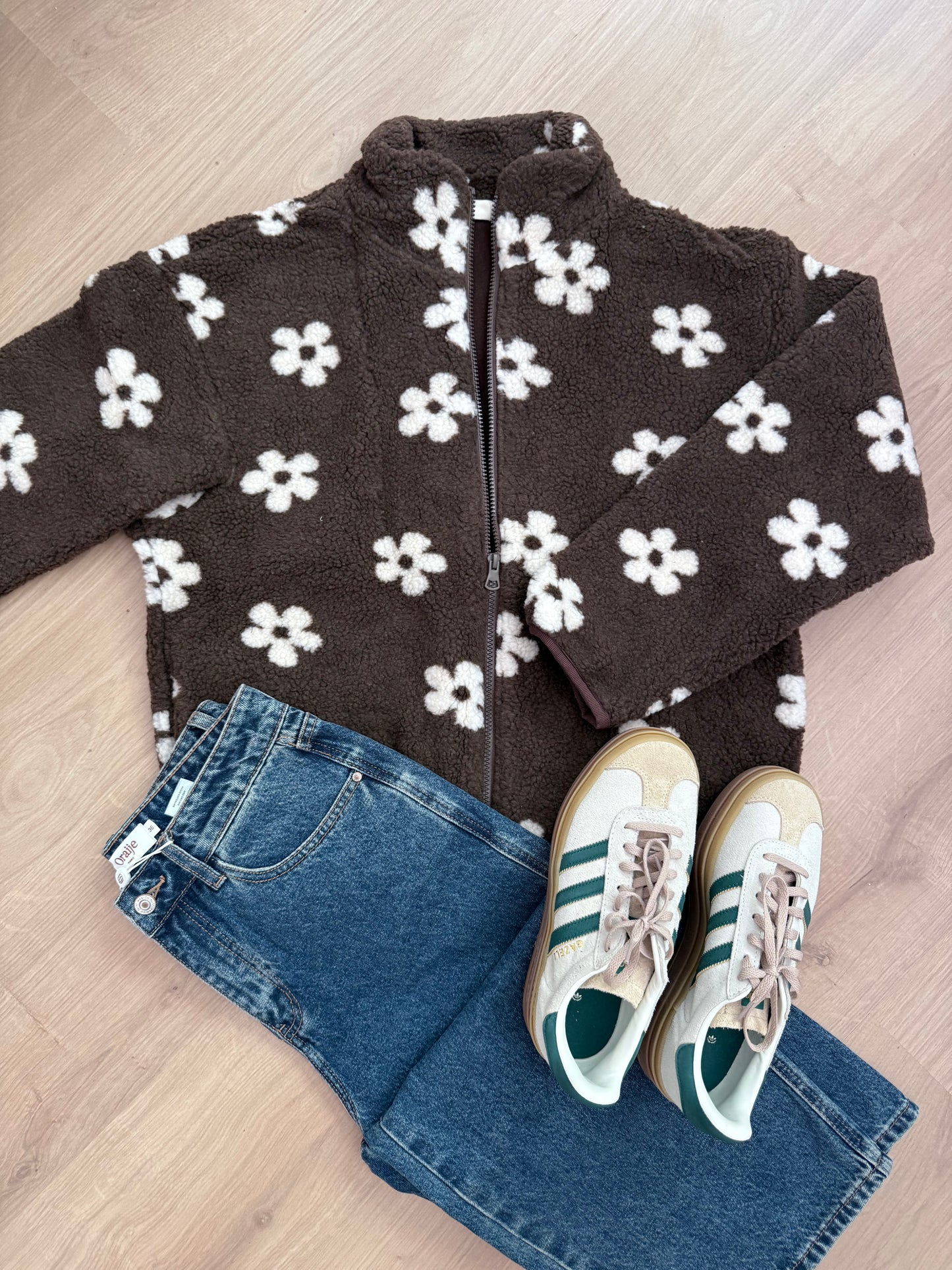 Veste moumoute fleurie chocolat Paula