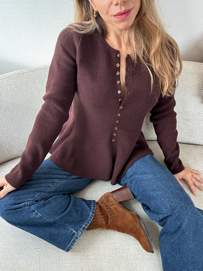 Pull fin péplum Albane chocolat