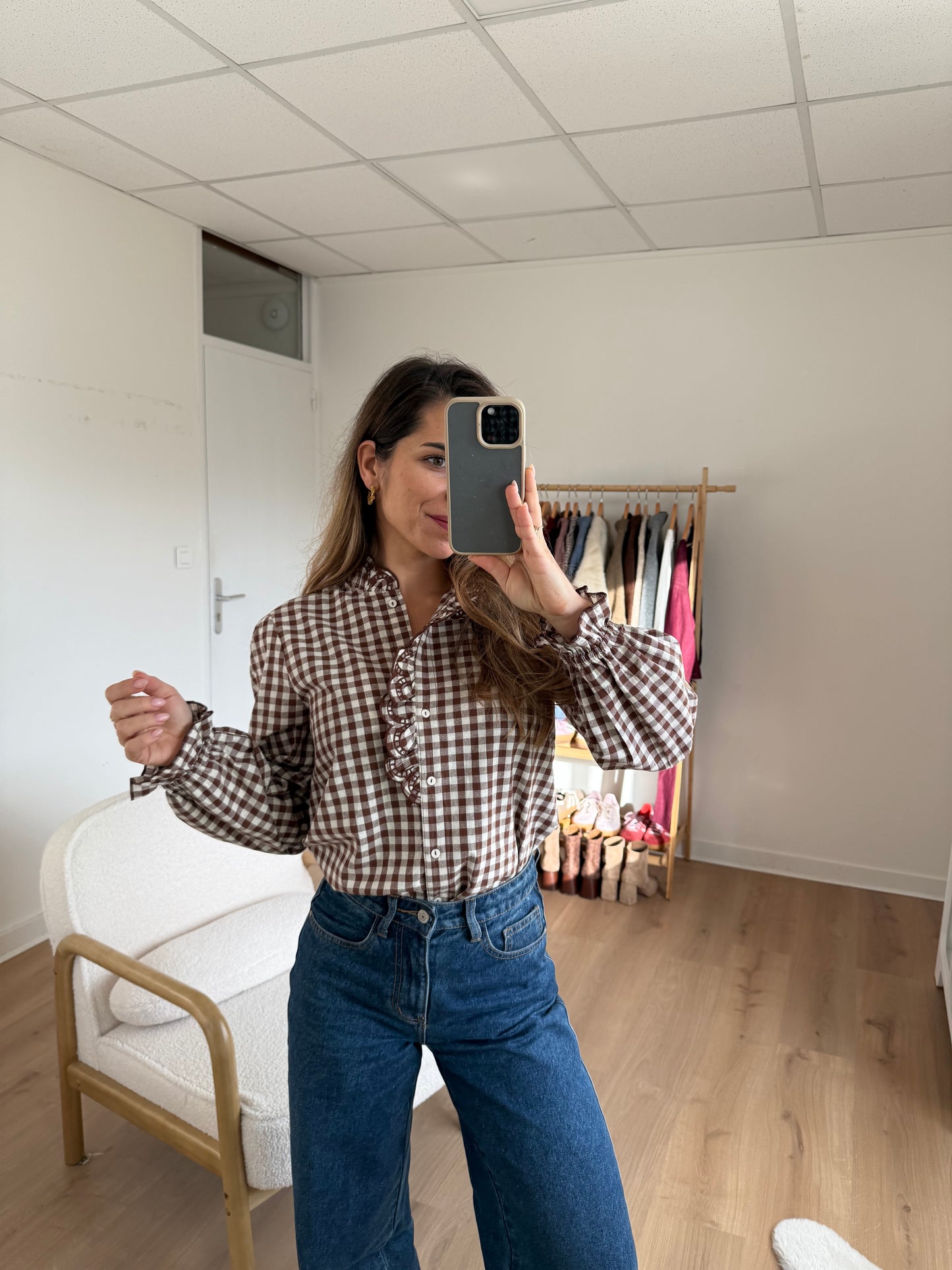 Blouse vichy marron Léonor