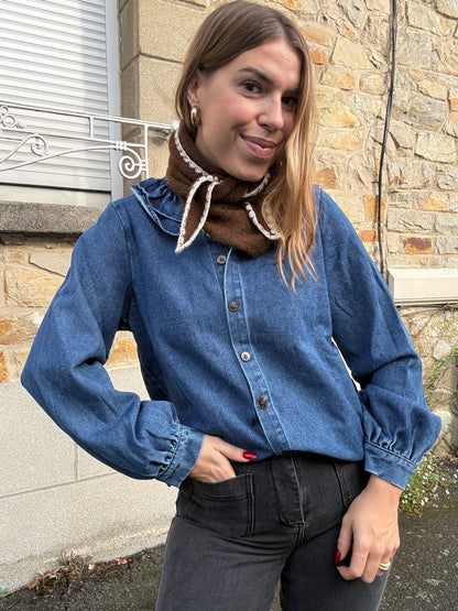 Bandana marron à bordures festonnées