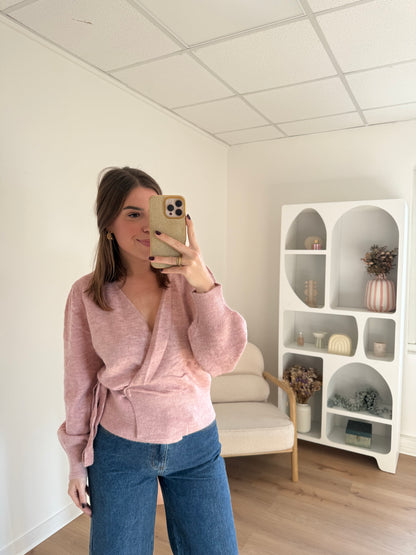 Cardigan à noeud en laine et mohair Pia rose