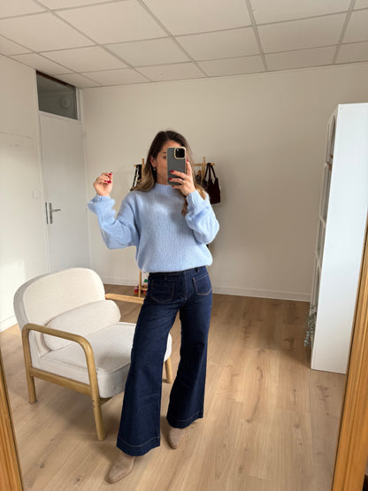 Pull en maille à col rond Hortense bleu glacier