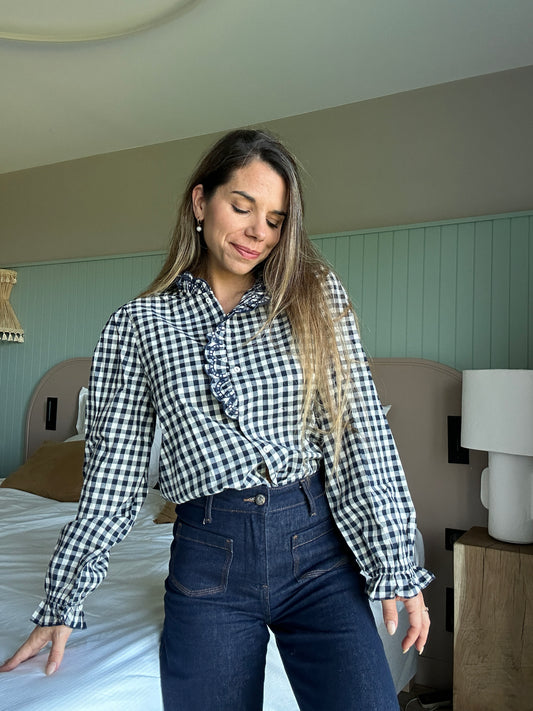 Blouse vichy bleu marine Léonor