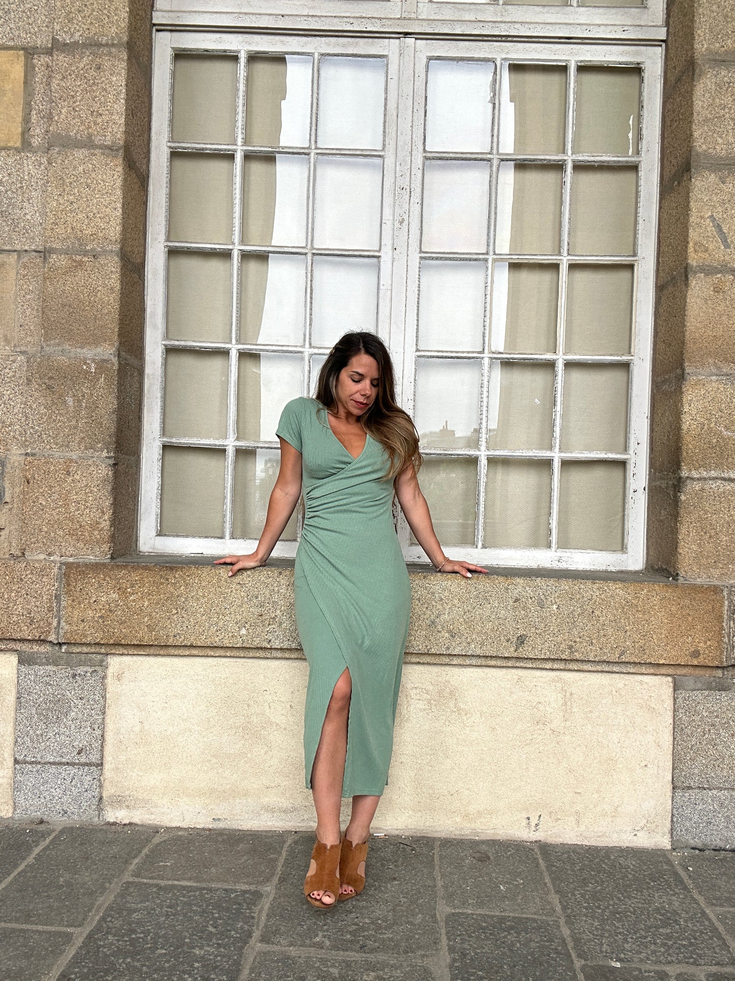 Robe Romane à manches courtes vert d’eau