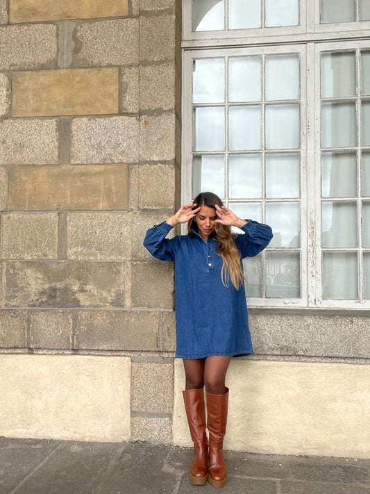 Robe en Jean Céleste à manches longues
