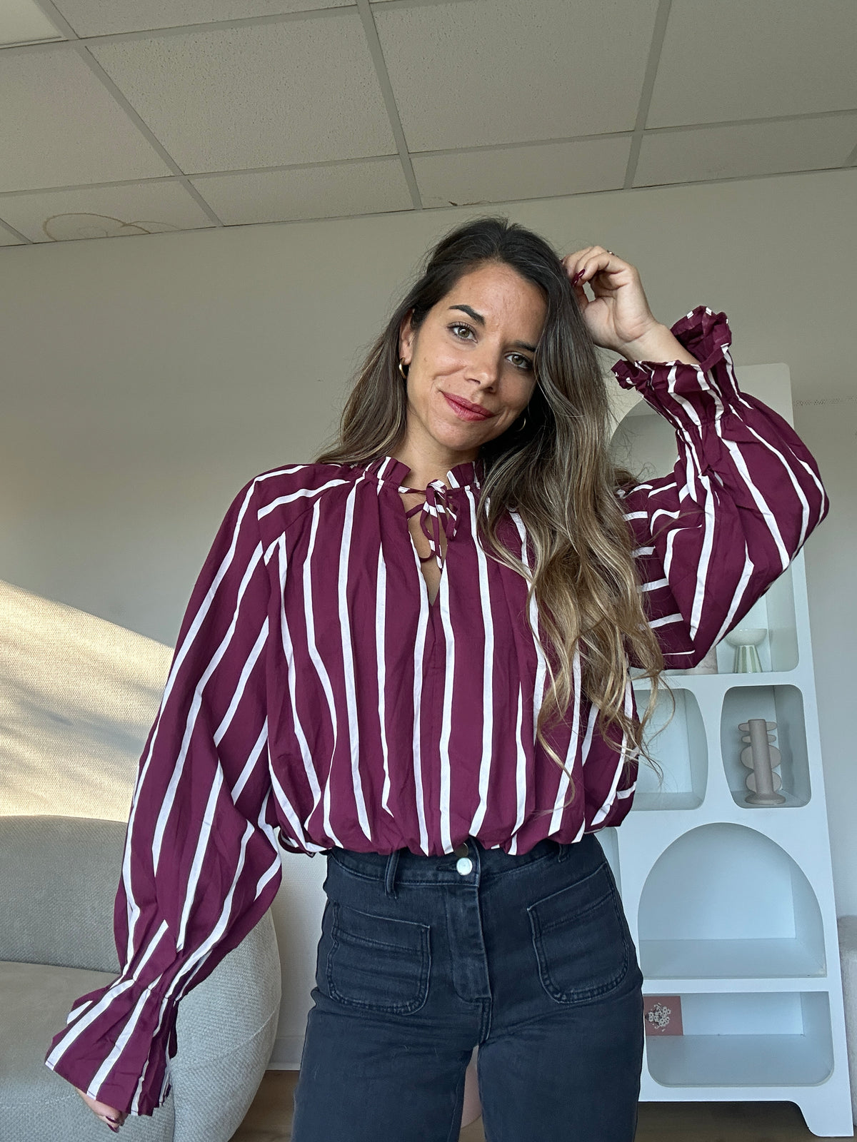 Chemise Nina à rayures bordeaux