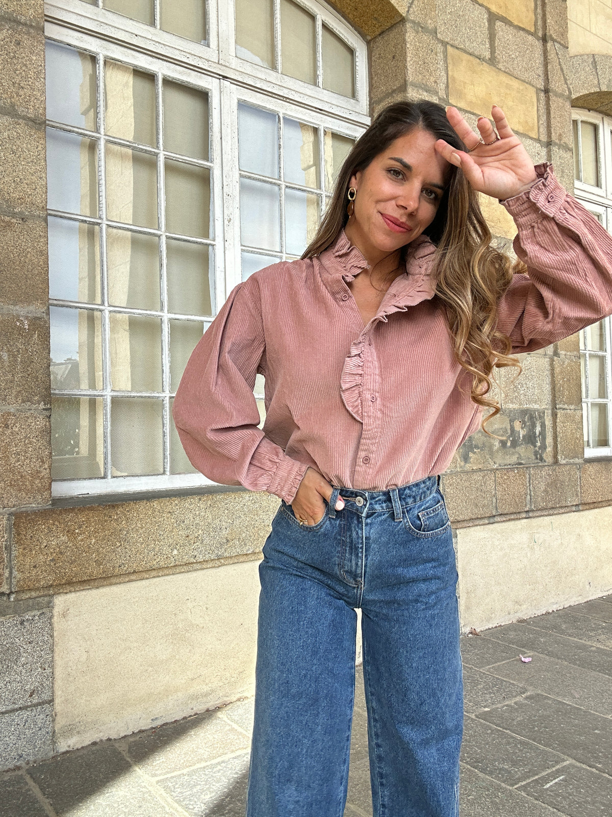 Blouse à col volanté Margaux rose