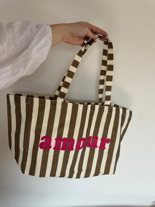 Sac cabas Amour rayé camel