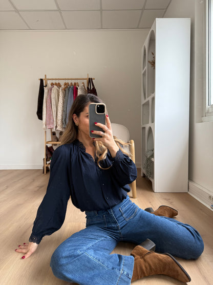 Blouse brodée bleue marine Maïwenn