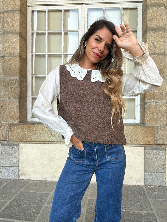 Pull sans manches Louisa marron