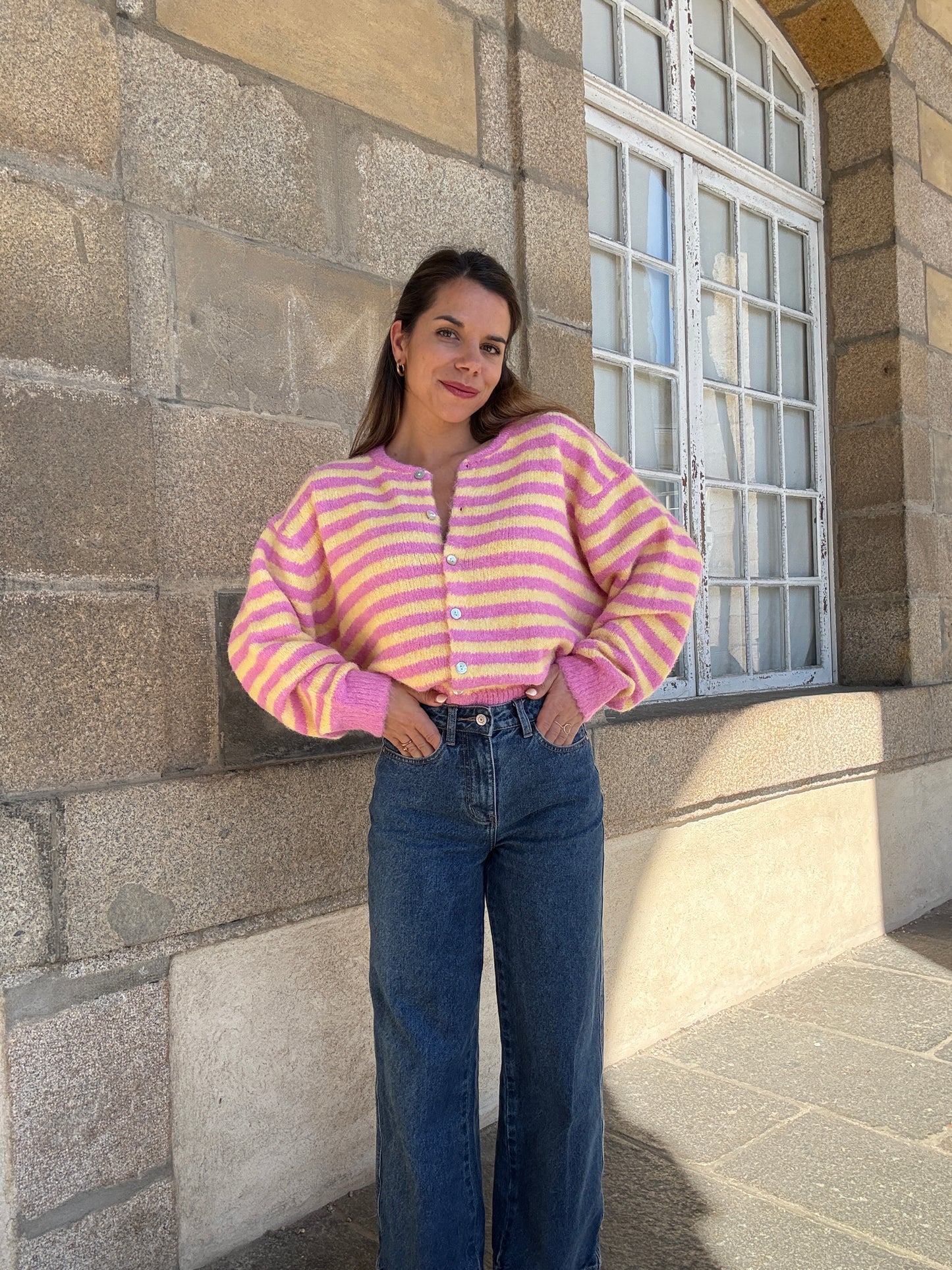Cardigan Solela rose et jaune