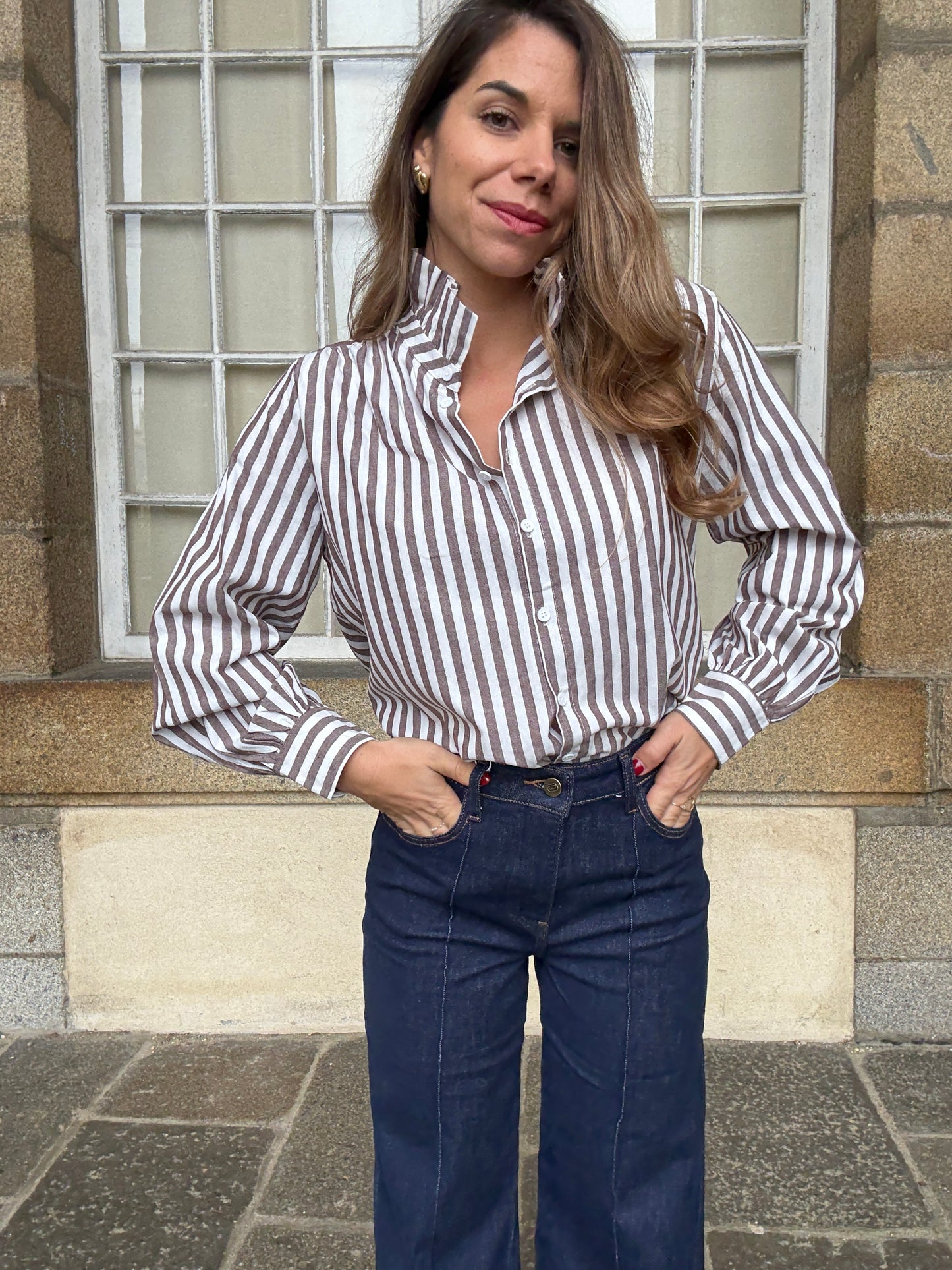 Blouse à rayures Suzanne café