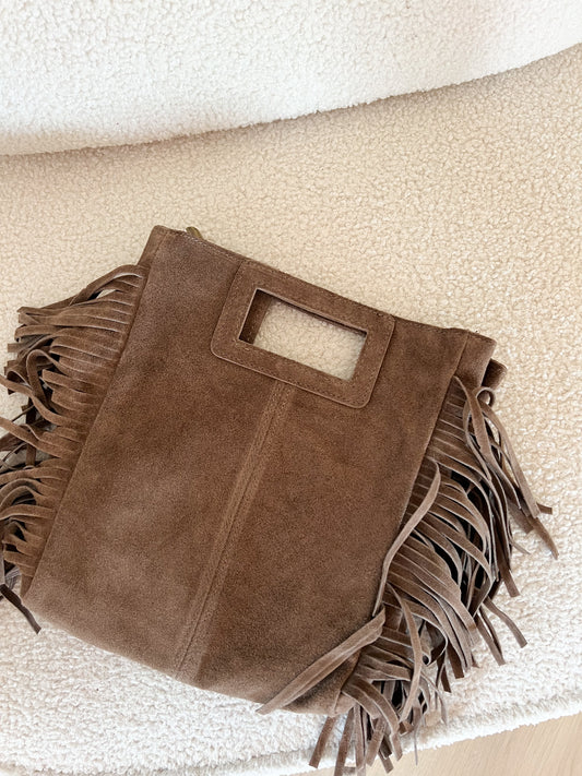 Sac à main à franges en daim Lou taupe