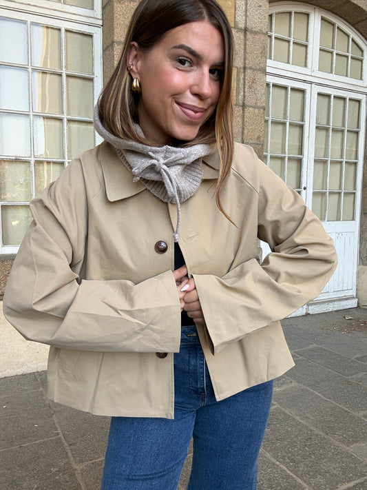 Cagoule en laine et cachemire taupe