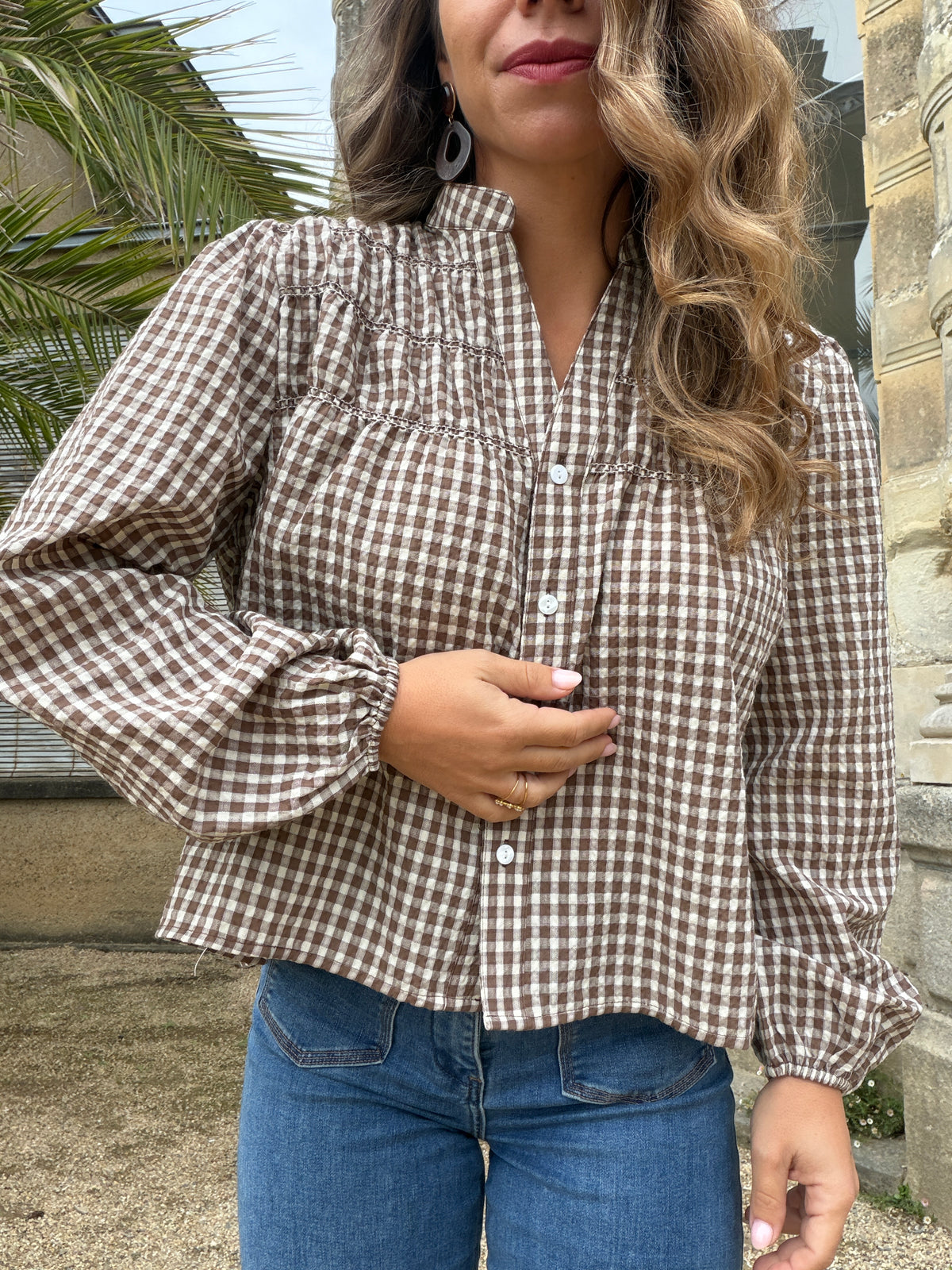 Blouse à carreaux chocolat Albane