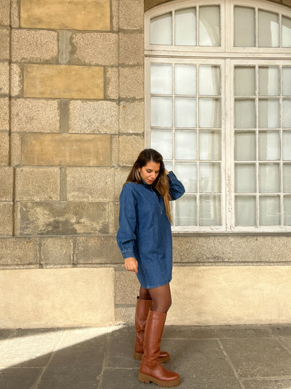 Robe en Jean Céleste à manches longues