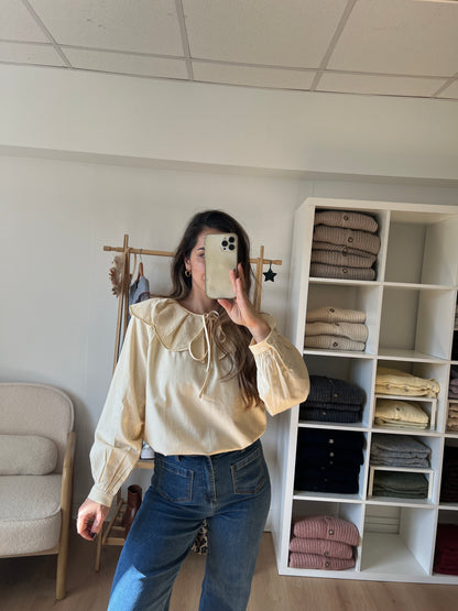Blouse à col large Solveig yellow stripes