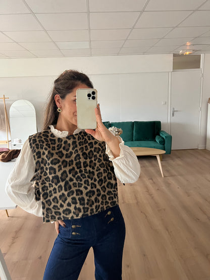 Pull sans manche avec nœuds Jeanne léopard
