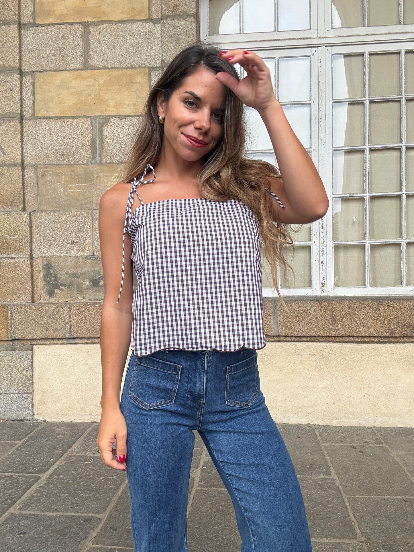 Top vichy Aimée marron