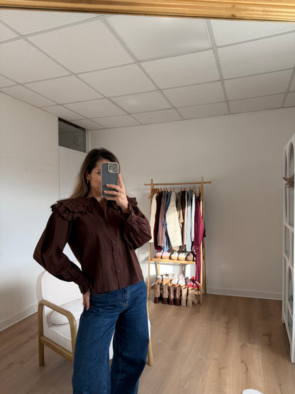 Blouse à col large chocolat Agnès
