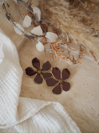 Boucles d'oreille Magnolia bordeaux