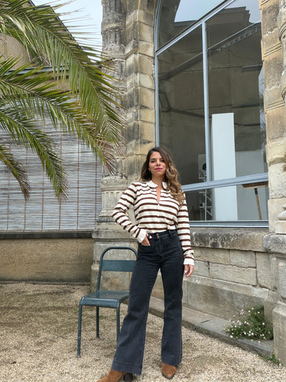 Cardigan Amandine rayé écru et marron