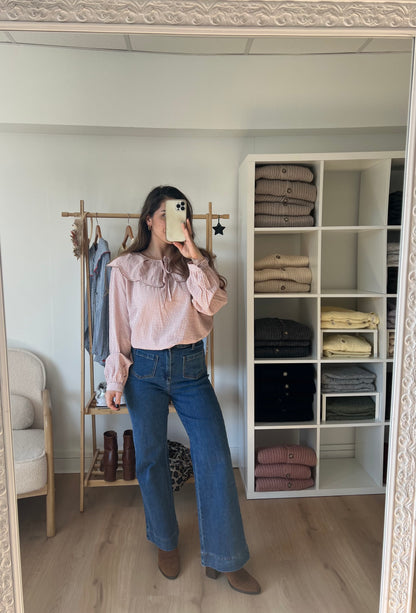 Blouse à col large Solveig VICHY rose