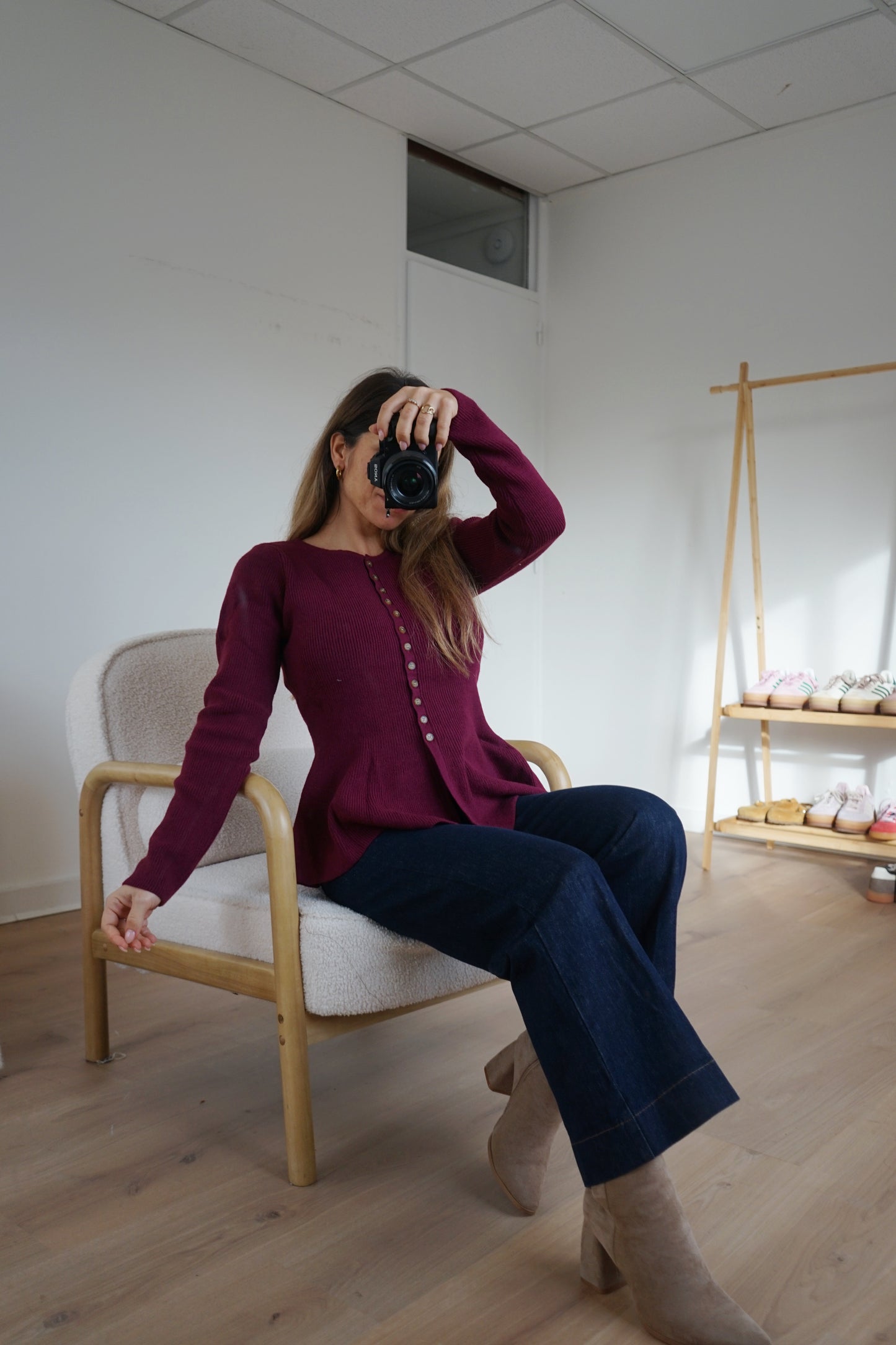 Pull fin péplum Albane bordeaux