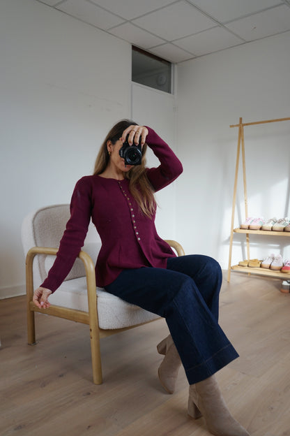 Pull fin péplum Albane bordeaux