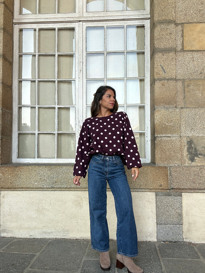 Pull à pois en laine Zélie bordeaux