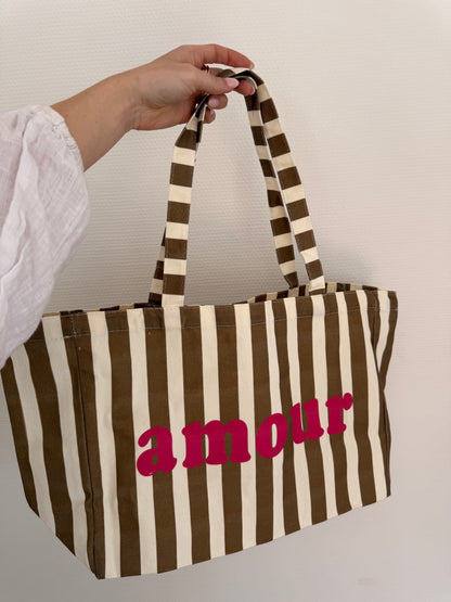 Sac cabas Amour rayé camel