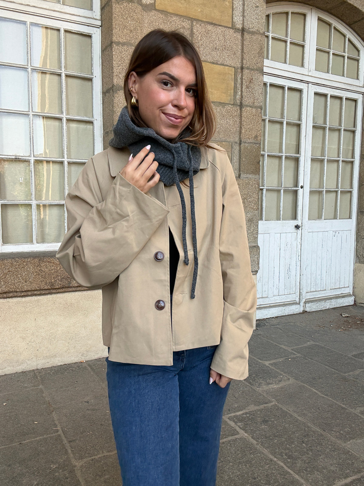 Cagoule en laine et cachemire grise