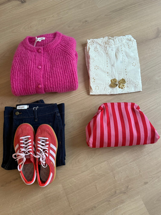 Pochette rayée Lima rouge / fuschia