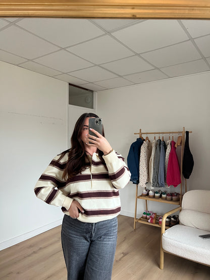 Polo à rayures Marine chocolat