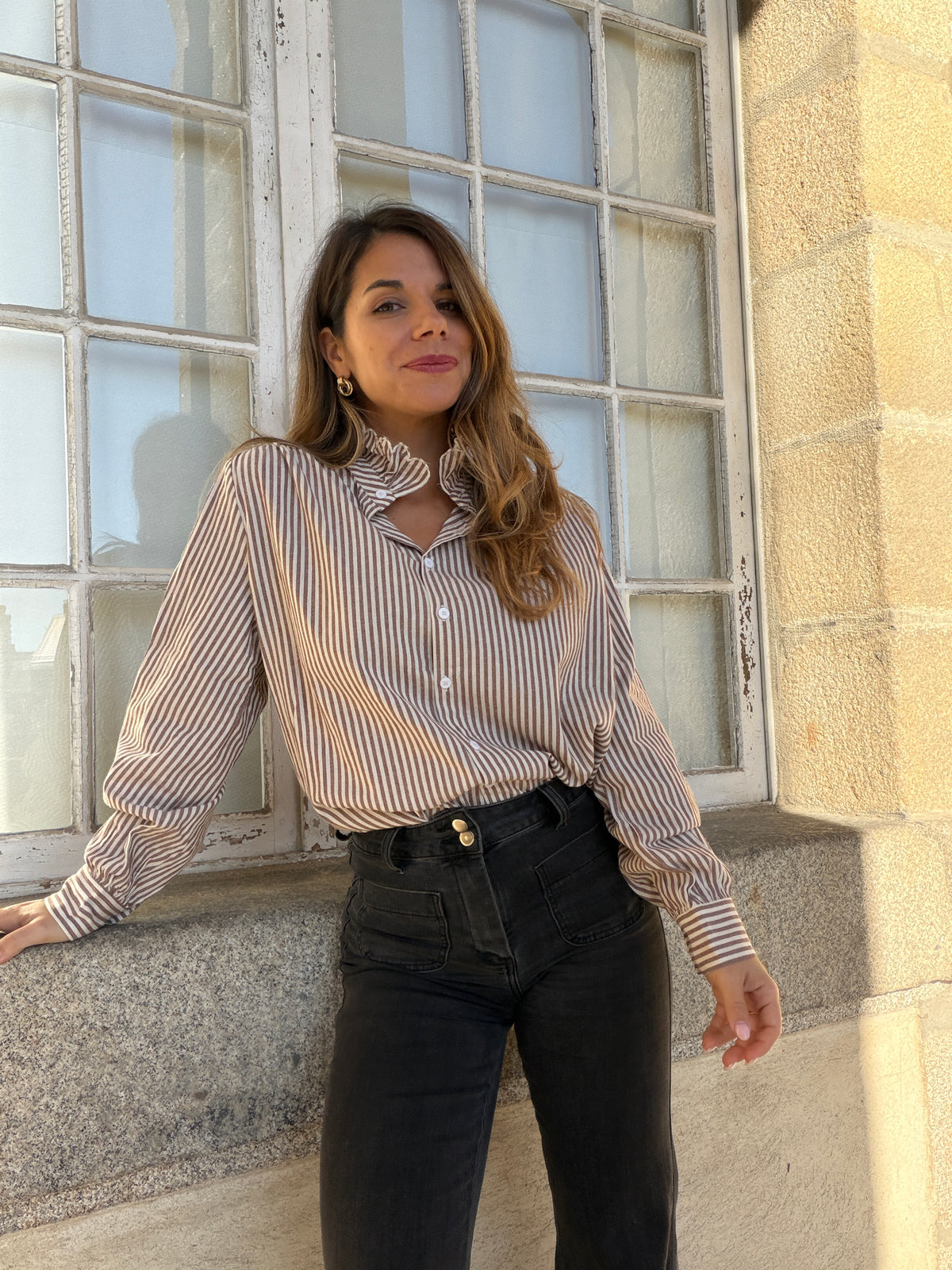 Chemise rayée chocolat Elise