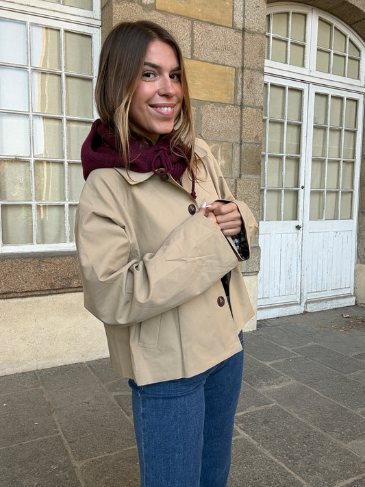 Cagoule en laine et cachemire bordeaux
