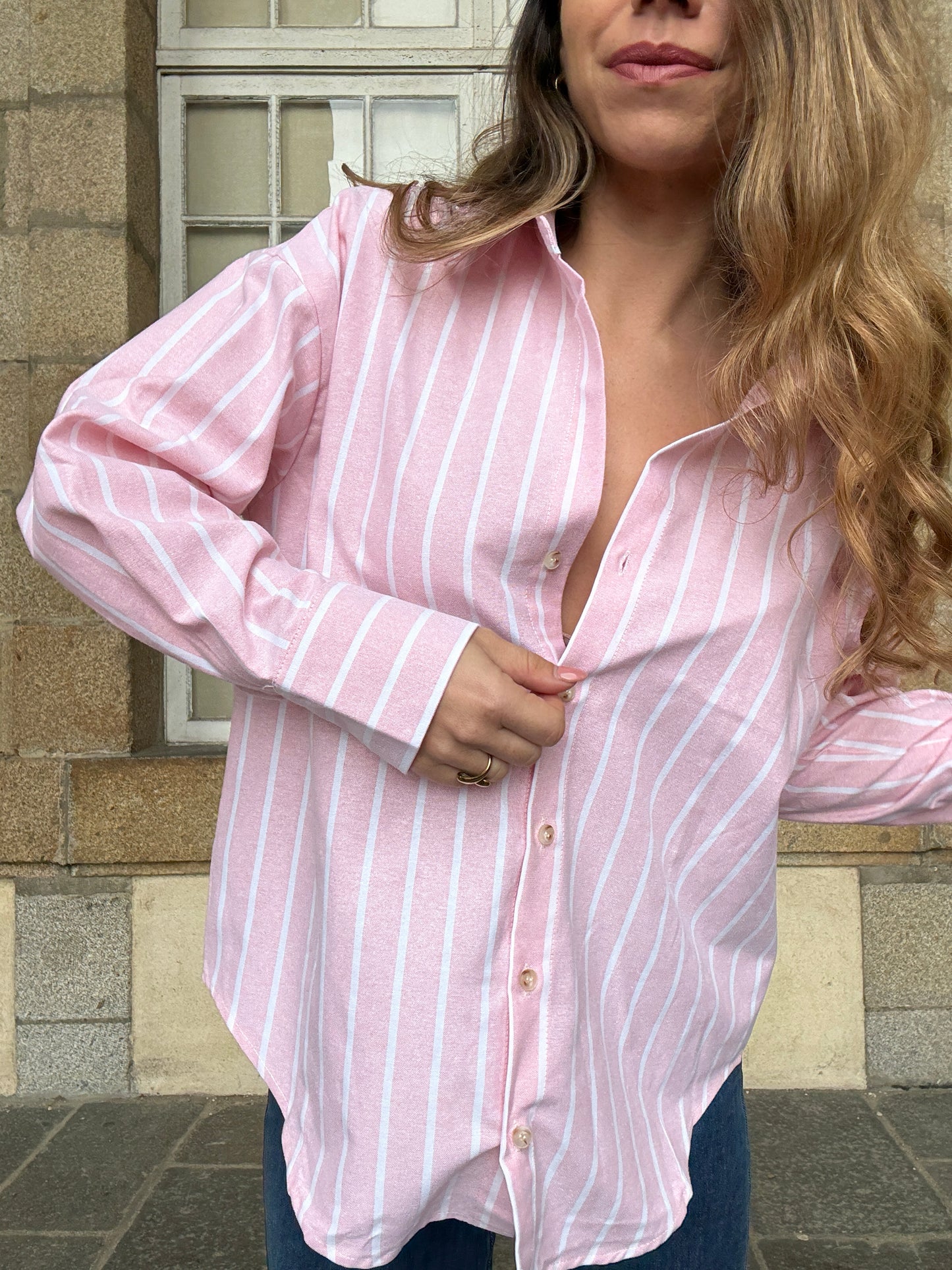 Chemise à rayures baby pink